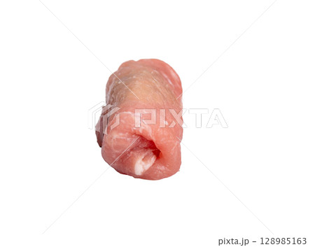 Piece of pork. Pork rolls on a white background 128985163
