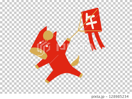 新年祝福/放風箏的簡單紅馬人物 128985234