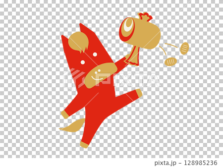 新年祝福/手持木槌的微笑紅馬 128985236