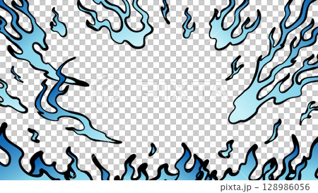 和風の炎の背景イラスト_手書き風_青_16:9 128986056