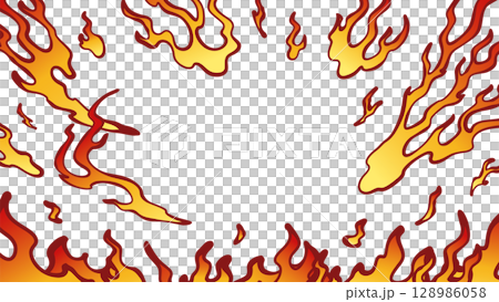 Japanese style flame background illustration_handwritten_red_16:9 128986058