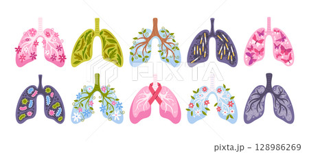 Human lungs decorative design elements set for world cancer day awareness vector illustration Human lungs decorative design elements set for world cancer day awareness vector illustration 128986269