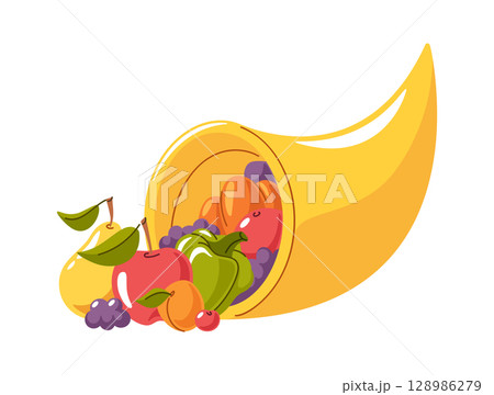 Cornucopia full of vegetables, fruits 128986279