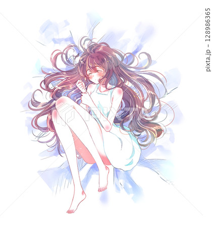 眠る女の子　しわ 128986365
