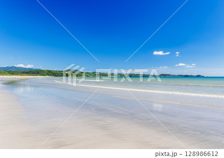脇本海岸(鹿児島県阿久根市)約3kmの白浜と遠浅で透明度の高い海 脇本海岸(鹿児島県阿久根市)約3kmの白浜と遠浅で透明度の高い海 128986612