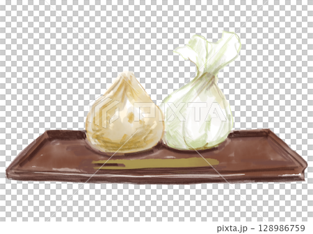 岐阜の和菓子の栗きんとんの手描き水彩イラスト 岐阜の和菓子の栗きんとんの手描き水彩イラスト 128986759