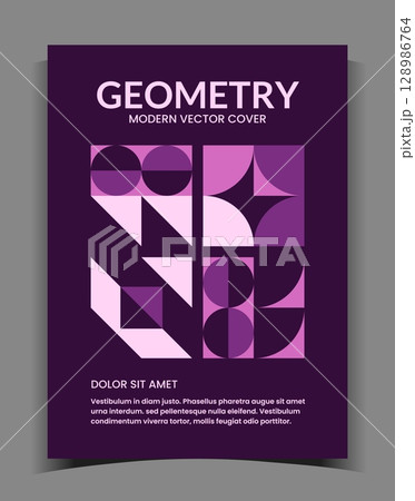 Geometric poster. Abstract Geometry background. Flyer or banner design in purple colors. contemporary backdrop, Bauhaus style. Minimal composition wallpaper, notebook cover. Vector illustration Geometric poster. Abstract Geometry background. Flyer or banner design in purple colors. contemporary backdrop, Bauhaus style. Minimal composition wallpaper, notebook cover. Vector illustration 128986764