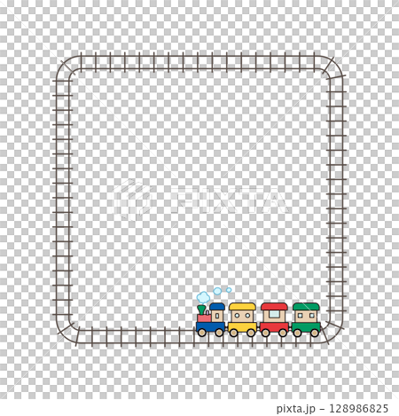 火車和鐵軌的方形框架 128986825