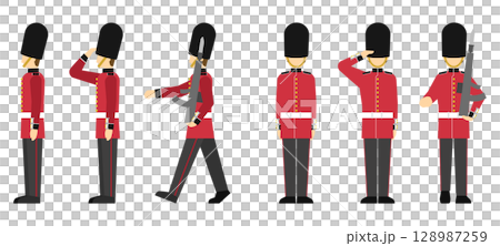フラットイラスト：イギリス近衛兵 128987259