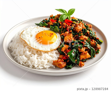 fried rice with shrimp and vegetables 128987284