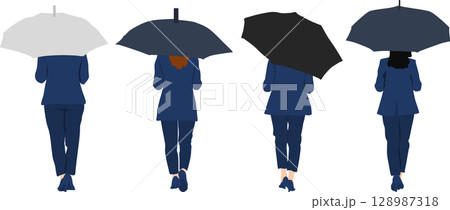 傘をさす女性のイラスト 128987318