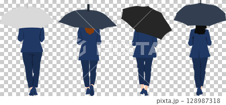 傘をさす女性のイラスト 128987318
