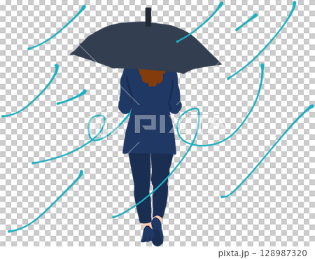 Illustration of a woman holding an umbrella 128987320