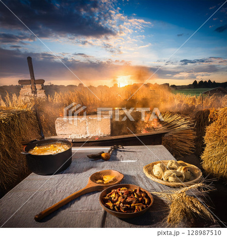 Traditional Romanian Easter Picnic Celebration Outdoors Traditional Romanian Easter Picnic Celebration Outdoors 128987510