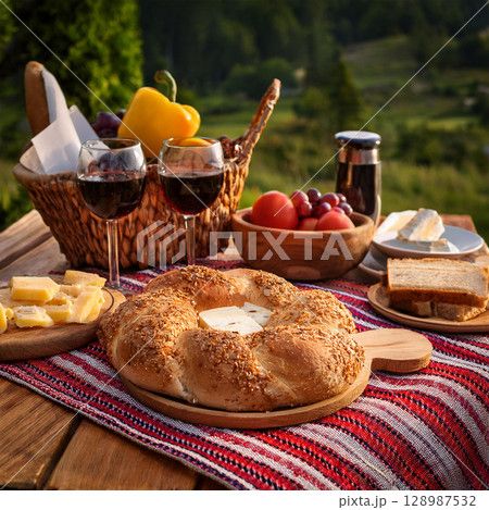 Traditional Romanian Easter Picnic Celebration Outdoors Traditional Romanian Easter Picnic Celebration Outdoors 128987532