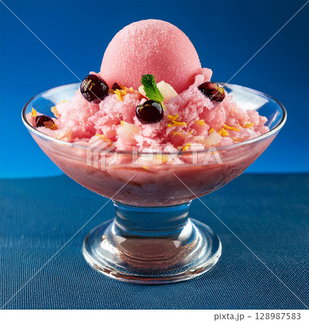 Colorful Pink Shaved Ice Dessert Delight 128987583
