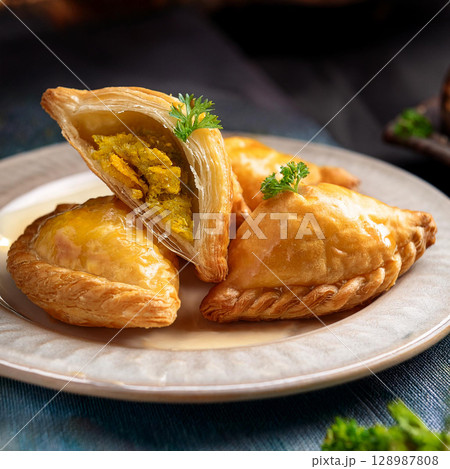 Crispy Curry Puff with Spicy Filling 128987808