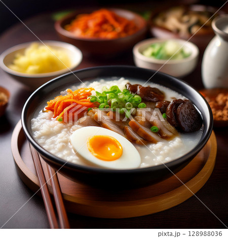 Hearty Teochew Porridge with Flavorful Sides 128988036