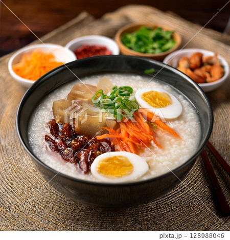 Hearty Teochew Porridge with Flavorful Sides 128988046