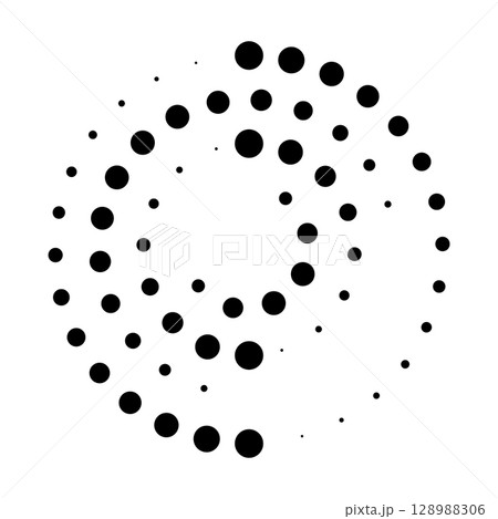 Halftone dotted speed lines circle. Geometric art in circle form. Round swirl movement symbol. Halftone circular dotted frame. Vector design element Halftone dotted speed lines circle. Geometric art in circle form. Round swirl movement symbol. Halftone circular dotted frame. Vector design element 128988306