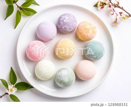 macaroons with leaves mochi 128988331