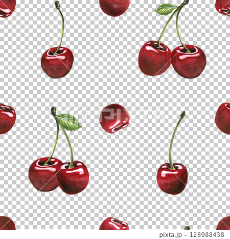 Minimal seamless pattern hand-painted watercolor illustration with scattered cherries on white background. Clean and simple fruity pattern for modern designs. Minimal seamless pattern hand-painted watercolor illustration with scattered cherries on white background. Clean and simple fruity pattern for modern designs. 128988438