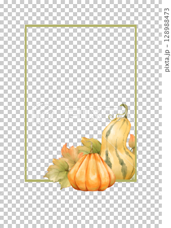 Hand-drawn Autumn Harvest Frame with Pumpkins and Leaves. Fall Season Design Element for Cards and Invitations. 128988473