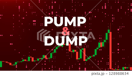 Red Background with Falling Candlestick Chart. Pump and Dump 128988634
