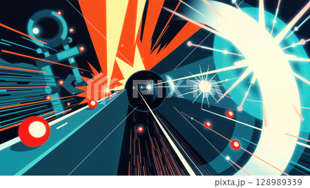 Dynamic abstract burst of colorful lines and shapes in futuristic design 128989339