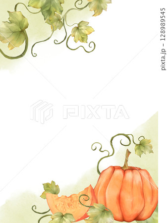 Hand-drawn Autumn Harvest Frame illustration with Pumpkins and Leaves. Fall Season Design Element for Cards and Invitations. Hand-drawn Autumn Harvest Frame illustration with Pumpkins and Leaves. Fall Season Design Element for Cards and Invitations. 128989545