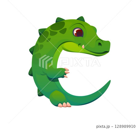 Letter C as cute crocodile reptile animal, kid alphabet, funny zoo mascot font, children English typeface. Funny letter character type abc for children education with cartoon funny alligator or dragon 128989910