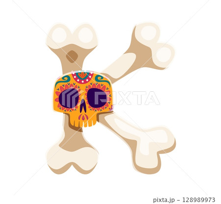 Day of the Dead font sugar skull and bones letter K. Mexican death festival type vector sign, Day of the Dead carnival typeset element. Hispanic ritual celebration kids ABC typeface symbol or letter Day of the Dead font sugar skull and bones letter K. Mexican death festival type vector sign, Day of the Dead carnival typeset element. Hispanic ritual celebration kids ABC typeface symbol or letter 128989973