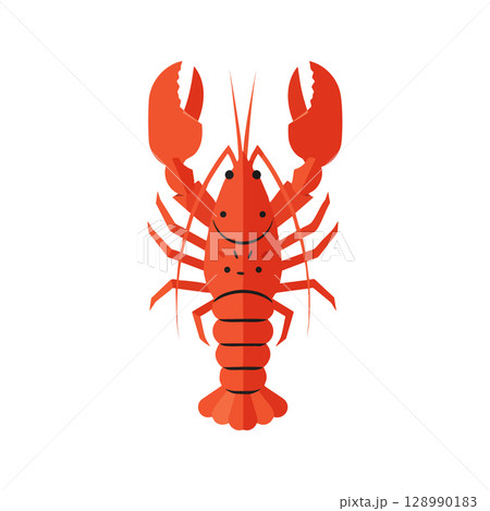 Red Lobster Vector Illustration with Raised Claws and Detailed Segments Red Lobster Vector Illustration with Raised Claws and Detailed Segments 128990183