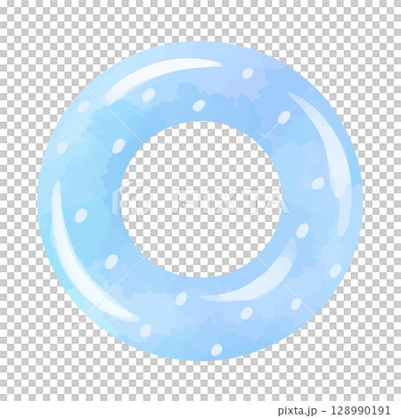 Watercolor illustration of a light blue swim ring 128990191