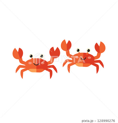 Two happy orange cartoon crabs smiling marine animals vector illustration 128990276