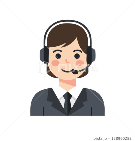 Customer service representative wearing headset in professional suit vector illustration 128990282