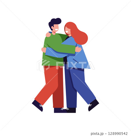 Two people hugging casual clothes male female vector illustration affectionate friendly gesture 128990542