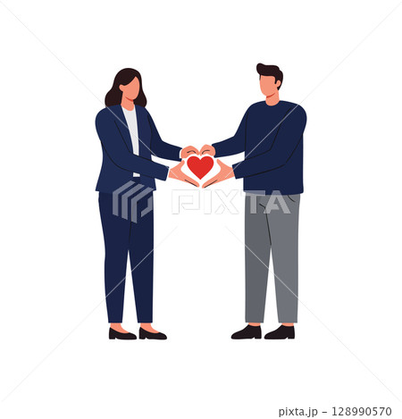 Couple holding heart symbol together representing love and connection in modern flat style vector illustration Couple holding heart symbol together representing love and connection in modern flat style vector illustration 128990570