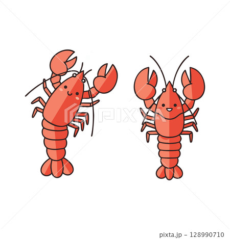 Lobster vector illustration with red shell and smiling faces in cartoon style 128990710