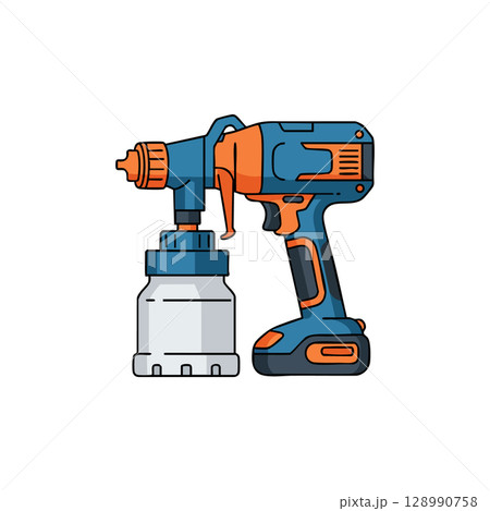 Cordless Electric Spray Paint Gun Tool Blue and Orange Vector Illustration Cordless Electric Spray Paint Gun Tool Blue and Orange Vector Illustration 128990758