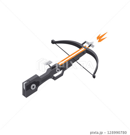 Modern tactical crossbow weapon with orange lightning bolt vector illustration 128990780