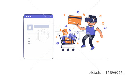 Online shopping payment security illustration with credit card and login form vector Online shopping payment security illustration with credit card and login form vector 128990924