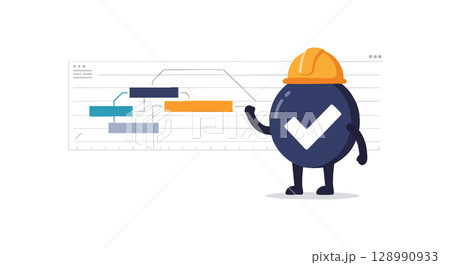 Project Management Checklist Character Wearing Safety Helmet Vector Illustration 128990933