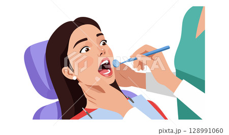 Female Patient Receiving Dental Checkup from Dentist in Clinic Vector Illustration Female Patient Receiving Dental Checkup from Dentist in Clinic Vector Illustration 128991060