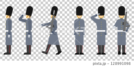 フラットイラスト：イギリス近衛兵(冬) 128991098