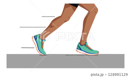 Human Legs Running in Blue Sneakers with Motion Lines Vector Illustration 128991129