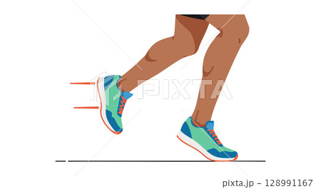 Runner legs with blue and green shoes in motion vector illustration for fitness and sport activities 128991167