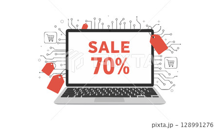 Laptop computer digital sale discount 70 percent technology concept vector illustration Laptop computer digital sale discount 70 percent technology concept vector illustration 128991276