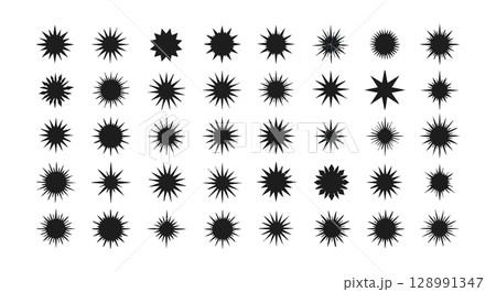 Black Spiky Starburst Vector Set with Various Sharp Pointed Shapes for Design Elements Black Spiky Starburst Vector Set with Various Sharp Pointed Shapes for Design Elements 128991347