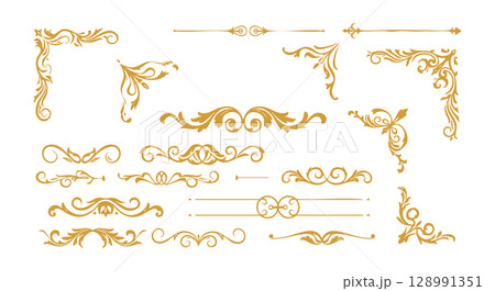 Decorative vintage gold ornamental borders and flourishes vector set elegant design elements Decorative vintage gold ornamental borders and flourishes vector set elegant design elements 128991351